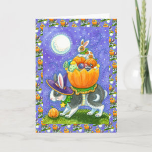 CARTÃO DE FESTIVIDADES COELHINHOS DE HALLOWEEN EMPILHADOS, MILHO DE DOCE,