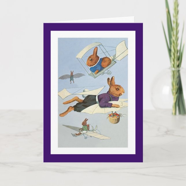 Cartão De Festividades Coelhinhos de Páscoa de Alto Voo - Coelho de Pásco (Frente)