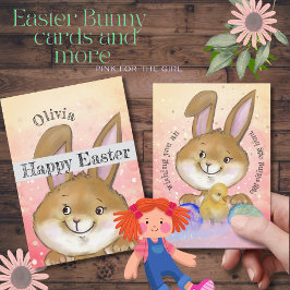 Cartão De Festividades Coelhinhos De Páscoa De Aquarela Rosa