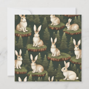 Cartão De Festividades Coelhinhos Divertidos em Fundo de Evergreen