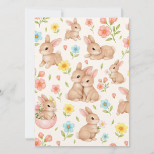 Cartão De Festividades Coelhinhos Doces de Primavera & Padrão de Jardim F