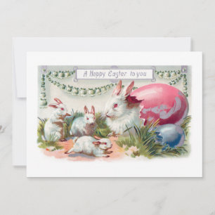 Cartão De Festividades Coelhinhos e Ovos de Páscoa de Cute Vintage