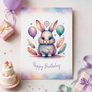Cartão De Festividades Coelho Adorável BunnyLonghorn Feliz Aniversário
