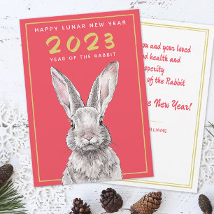 Cartão De Festividades Coelho Chinês Ano Novo 2023 Coelhinha Arte Animal