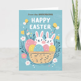 Cartão De Festividades Coelho da Páscoa feliz e ovos
