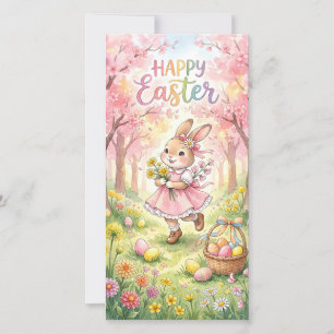 Cartão De Festividades Coelho da Páscoa feliz em um prado de primavera