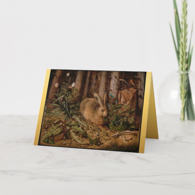 Cartão De Festividades Coelho da Pintura Europeu Saudação de Natal C (Frente)