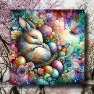 Cartão De Festividades Coelho de Aquarela Celestial Ovo de Páscoa Cristão