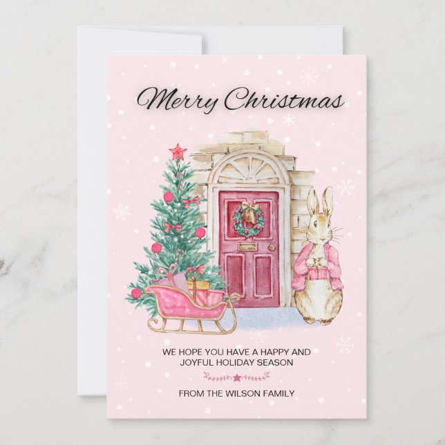 Cartão De Festividades Coelho de Aquarela Cuja Árvore de Natal Merece (Frente)