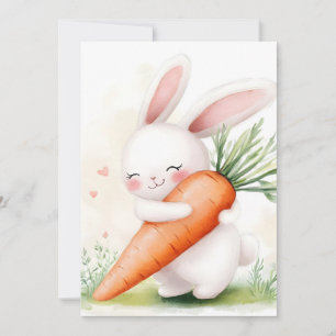 Cartão De Festividades Coelho de cenoura de aquarela fofa de primavera