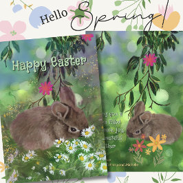 Cartão De Festividades Coelho de Margarida em Aquarela Pintado à Mão