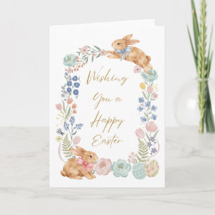 Cartão De Festividades Coelho de Páscoa Aquarela Floral