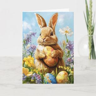 Cartão De Festividades Coelho de Páscoa de Flores de Primavera