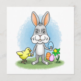 Cartão De Festividades coelho de Páscoa e o Frango Amarelo
