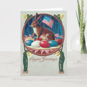 Cartão De Festividades Coelho de Páscoa Ovo Colorido Bandeira Americana