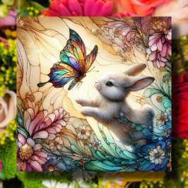 Cartão De Festividades Coelho De Vidro E Páscoa De Borboletas