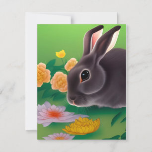 Cartão De Festividades Coelho e Flores