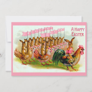 Cartão De Festividades coelho e galinhas em marcha