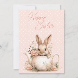 Cartão De Festividades Coelho em um Bule de Chá Feliz Páscoa 