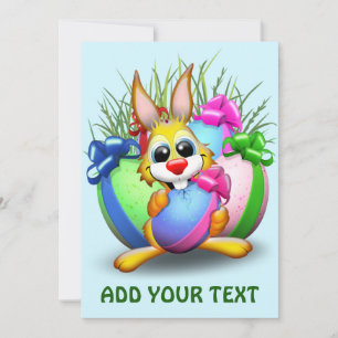 Cartão De Festividades Coelho engraçado mordendo um ovo de Páscoa