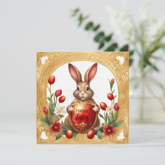 Cartão De Festividades Coelho Feliz da Páscoa (Em pé/Frente)