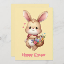 Cartão De Festividades Coelho Fofo com cesta e xale amarelo