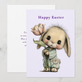 Cartão De Festividades Coelho Fofo Segurando um Easter de Tulipa