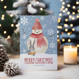 Cartão De Festividades Coelho Mau e Snowman Feliz Natal