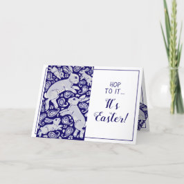 Cartão De Festividades Coelho páscoa Paisley Azul e Coelho Único Branco