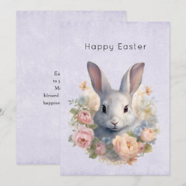 Cartão De Festividades Coelho Rodeado por Flores Pastel Cute Páscoa