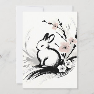 Cartão De Festividades Coelho Zen Minimalista de Primavera com Flor de Ce