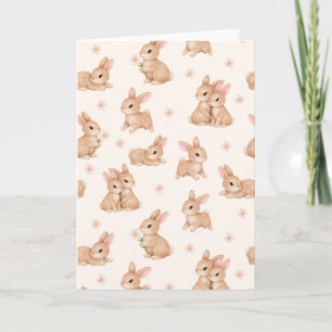 Cartão De Festividades Coelhos Bonitos Padrão Floral Rosa Páscoa