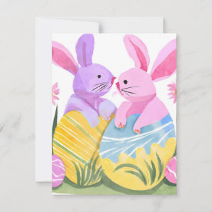 Cartão De Festividades Coelhos de Ovo de Páscoa   Aquarela Pastel