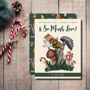 Cartão De Festividades Cogumelos de Caracol Verde Bonito Boa Víbula Natal