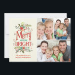 Cartão De Festividades Colagem 3-Photo floral do vintage alegre e<br><div class="desc">PODEM SEUS DIAS SER ALEGRES E BRILHANTES: Do feriado floral do Natal do motivo do país do vintage cartão liso, ajustável para até três-fotos. Adicione suas próprias imagens favoritas da família e personalize o texto. Buquê colorido de wildflowers do inverno com os sprigs da baga da poinsétia e do azevinho...</div>