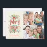 Cartão De Festividades Colagem 3-Photo floral do vintage alegre e<br><div class="desc">PODEM SEUS DIAS SER ALEGRES E BRILHANTES: Do feriado floral do Natal do motivo do país do vintage cartão liso, ajustável para até três-fotos. Adicione suas próprias imagens favoritas da família e personalize o texto. Buquê colorido de wildflowers do inverno com os sprigs da baga da poinsétia e do azevinho...</div>