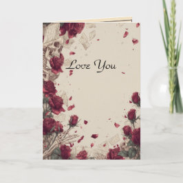 Cartão De Festividades Colagem Caveira de Esqueleto Amor Rosa Vermelha Vi