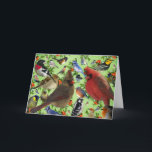 Cartão De Festividades Colagem colorida do pássaro<br><div class="desc">Teste padrão da págiana inteira dos pássaros com azevinho e bagas.</div>