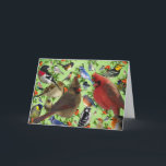 Cartão De Festividades Colagem colorida do pássaro<br><div class="desc">Teste padrão da págiana inteira dos pássaros com azevinho e bagas.</div>