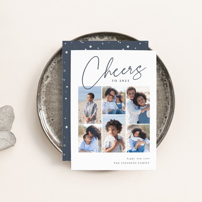 Cartão De Festividades Colagem Cursiva 6 Fotografias Desenhada Ano Novo (Criador carregado)