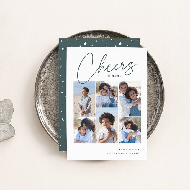 Cartão De Festividades Colagem Cursiva 6 Fotografias Desenhada Ano Novo (Criador carregado)