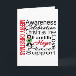 Cartão De Festividades Colagem da fita da melanoma do Feliz Natal<br><div class="desc">Os t-shirt, os cartões, a mercadoria, o roupa e os presentes da colagem do "Feliz Natal" da consciência da melanoma caracterizando um Natal envolvem-se em uma fita preta que simboliza a consciência para a melanoma. Faz um grande presente para o paciente que sofre de cancro, o guerreiro, o sobrevivente e...</div>