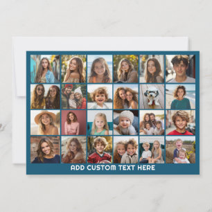 Cartão De Festividades Colagem de 24 Fotos com Texto Personalizado - Azul