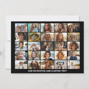 Cartão De Festividades Colagem de 25 Fotos - Texto Personalizado - Preto