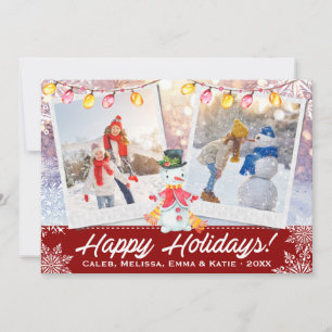 Cartão De Festividades Colagem de 2 Fotos Feliz Holidays Snowman   Vermel