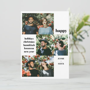Cartão De Festividades Colagem de 3 Fotos Moderna Preto e Branco Natal