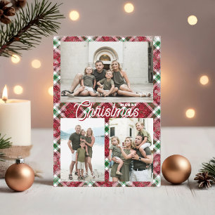 Cartão De Festividades Colagem de 3 Fotos Natal Feliz Xadrez