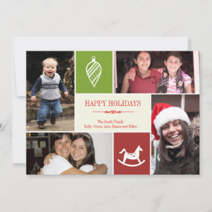 Cartão De Festividades Colagem de 4 fotos: coisas favoritas de Natal verm