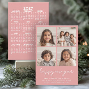 Cartão De Festividades Colagem de 4 fotos de Ano Novo com Calendário de 2