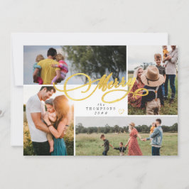 Cartão De Festividades Colagem de 4 Fotos de Natal Minimalista Moderno em